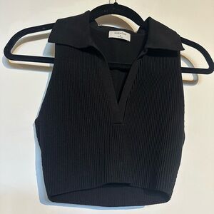 Babaton Black Ribbed Polo Crop Tank